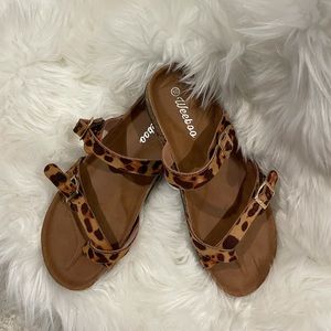 Leopard print with gold accent sandals